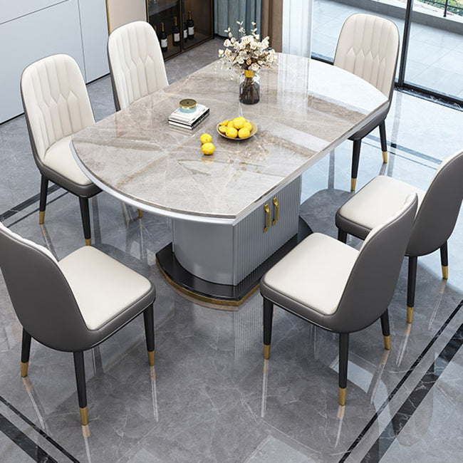 Extendable Round Dining Table Luxury Sintered Stone Top Table with Storage Pedestal Gray Without Chairs Clearhalo ' dining_table' 'Dining Tables & Seating' 'Dining Tables' 'furn' 'furn_dining_table' 'Furniture' 'furniture_dining_table' 'Kitchen & Dining Furniture' 'kitchen&dining_furn' 'kitchen' 'kitchen_dining_table' 3855350