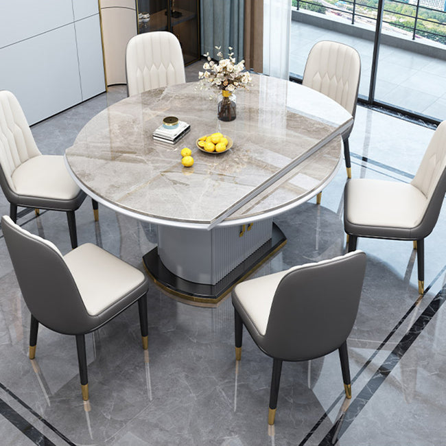 Extendable Round Dining Table Luxury Sintered Stone Top Table with Storage Pedestal Clearhalo ' dining_table' 'Dining Tables & Seating' 'Dining Tables' 'furn' 'furn_dining_table' 'Furniture' 'furniture_dining_table' 'Kitchen & Dining Furniture' 'kitchen&dining_furn' 'kitchen' 'kitchen_dining_table' 3855351