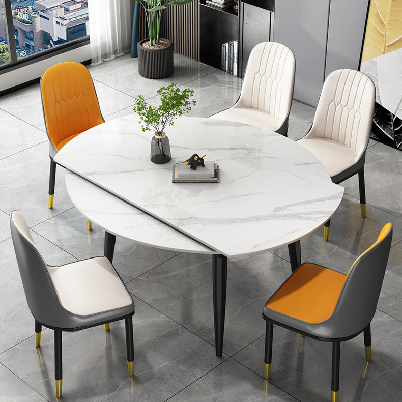 Extendable Sintered Stone Top Dining Table Round Table with Metal 4 Legs Clearhalo ' dining_table' 'Dining Tables & Seating' 'Dining Tables' 'furn' 'furn_dining_table' 'Furniture' 'furniture_dining_table' 'Kitchen & Dining Furniture' 'kitchen&dining_furn' 'kitchen' 'kitchen_dining_table' 3855352