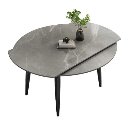 Extendable Sintered Stone Top Dining Table Round Table with Metal 4 Legs Gray Without Chairs Clearhalo ' dining_table' 'Dining Tables & Seating' 'Dining Tables' 'furn' 'furn_dining_table' 'Furniture' 'furniture_dining_table' 'Kitchen & Dining Furniture' 'kitchen&dining_furn' 'kitchen' 'kitchen_dining_table' 3855353