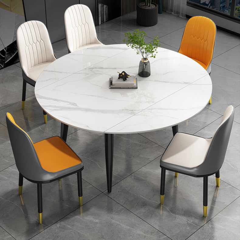 Extendable Sintered Stone Top Dining Table Round Table with Metal 4 Legs Clearhalo ' dining_table' 'Dining Tables & Seating' 'Dining Tables' 'furn' 'furn_dining_table' 'Furniture' 'furniture_dining_table' 'Kitchen & Dining Furniture' 'kitchen&dining_furn' 'kitchen' 'kitchen_dining_table' 3855356