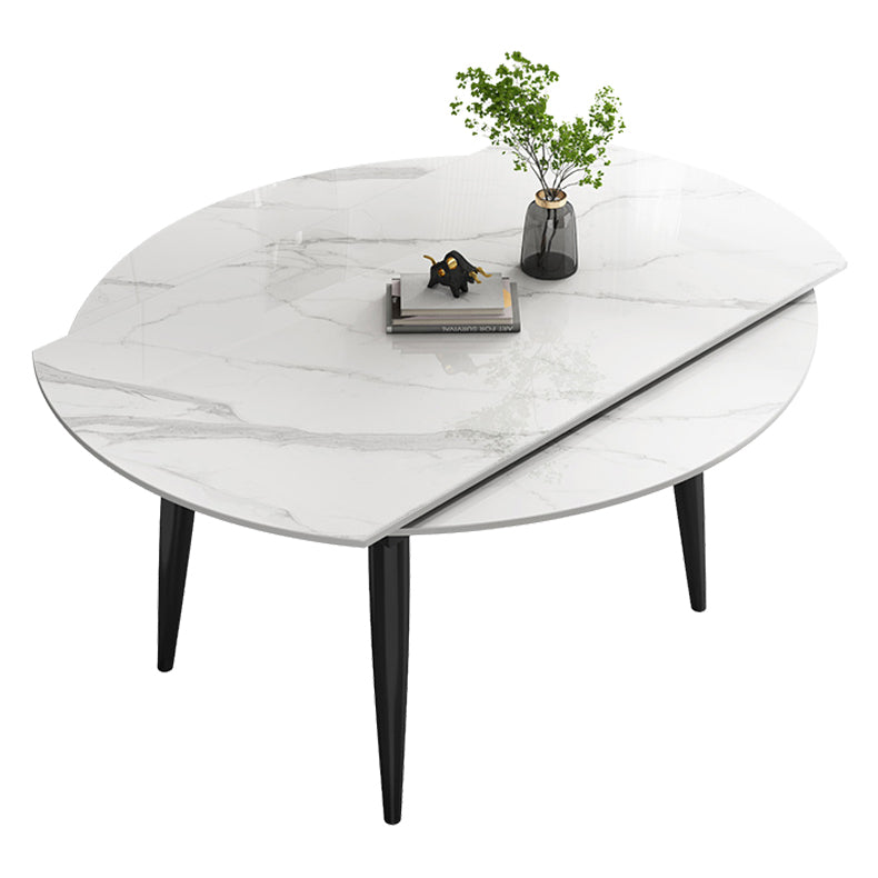 Extendable Sintered Stone Top Dining Table Round Table with Metal 4 Legs White Without Chairs Clearhalo ' dining_table' 'Dining Tables & Seating' 'Dining Tables' 'furn' 'furn_dining_table' 'Furniture' 'furniture_dining_table' 'Kitchen & Dining Furniture' 'kitchen&dining_furn' 'kitchen' 'kitchen_dining_table' 3855357