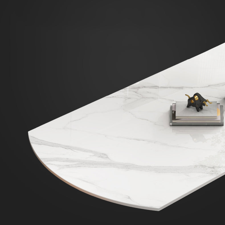 Extendable Sintered Stone Top Dining Table Round Table with Metal 4 Legs Clearhalo ' dining_table' 'Dining Tables & Seating' 'Dining Tables' 'furn' 'furn_dining_table' 'Furniture' 'furniture_dining_table' 'Kitchen & Dining Furniture' 'kitchen&dining_furn' 'kitchen' 'kitchen_dining_table' 3855358
