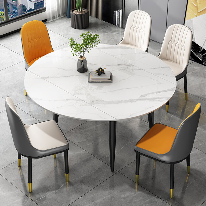 Extendable Sintered Stone Top Dining Table Round Table with Metal 4 Legs Clearhalo ' dining_table' 'Dining Tables & Seating' 'Dining Tables' 'furn' 'furn_dining_table' 'Furniture' 'furniture_dining_table' 'Kitchen & Dining Furniture' 'kitchen&dining_furn' 'kitchen' 'kitchen_dining_table' 3855361