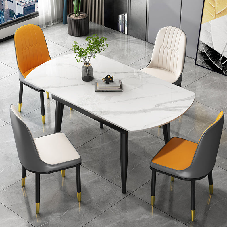 Extendable Sintered Stone Top Dining Table Round Table with Metal 4 Legs Clearhalo ' dining_table' 'Dining Tables & Seating' 'Dining Tables' 'furn' 'furn_dining_table' 'Furniture' 'furniture_dining_table' 'Kitchen & Dining Furniture' 'kitchen&dining_furn' 'kitchen' 'kitchen_dining_table' 3855363