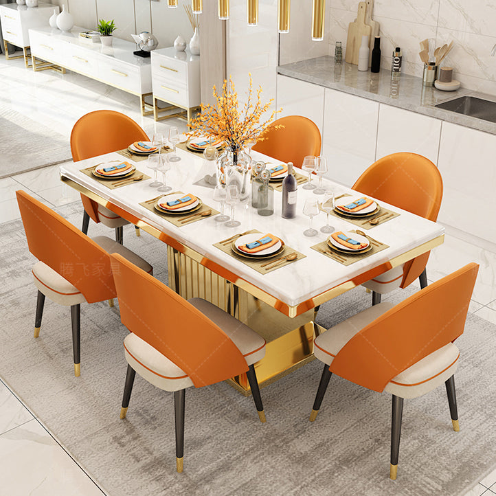 Metal Traditional Luxury Rectangle Indoor Table Marble Top Table with Pedestal Clearhalo ' dining_table' 'Dining Tables & Seating' 'Dining Tables' 'furn' 'furn_dining_table' 'Furniture' 'furniture_dining_table' 'Kitchen & Dining Furniture' 'kitchen&dining_furn' 'kitchen' 'kitchen_dining_table' 3855367