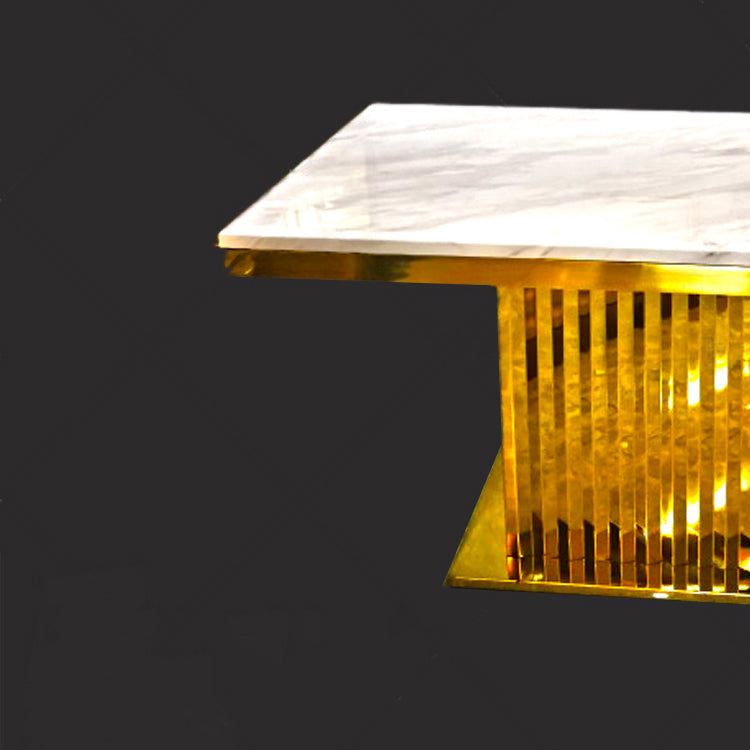 Metal Traditional Luxury Rectangle Indoor Table Marble Top Table with Pedestal Clearhalo ' dining_table' 'Dining Tables & Seating' 'Dining Tables' 'furn' 'furn_dining_table' 'Furniture' 'furniture_dining_table' 'Kitchen & Dining Furniture' 'kitchen&dining_furn' 'kitchen' 'kitchen_dining_table' 3855369