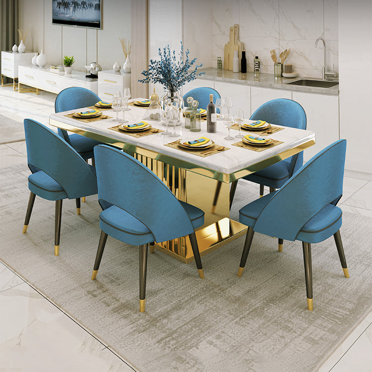 Metal Traditional Luxury Rectangle Indoor Table Marble Top Table with Pedestal Clearhalo ' dining_table' 'Dining Tables & Seating' 'Dining Tables' 'furn' 'furn_dining_table' 'Furniture' 'furniture_dining_table' 'Kitchen & Dining Furniture' 'kitchen&dining_furn' 'kitchen' 'kitchen_dining_table' 3855372