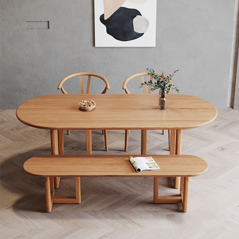 Contemporary Khaki Standard Dining Table Solid Wood Kitchen Dining Table with Double Pedestal Base Clearhalo ' dining_table' 'Dining Tables & Seating' 'Dining Tables' 'furn' 'furn_dining_table' 'Furniture' 'furniture_dining_table' 'Kitchen & Dining Furniture' 'kitchen&dining_furn' 'kitchen' 'kitchen_dining_table' 3855379