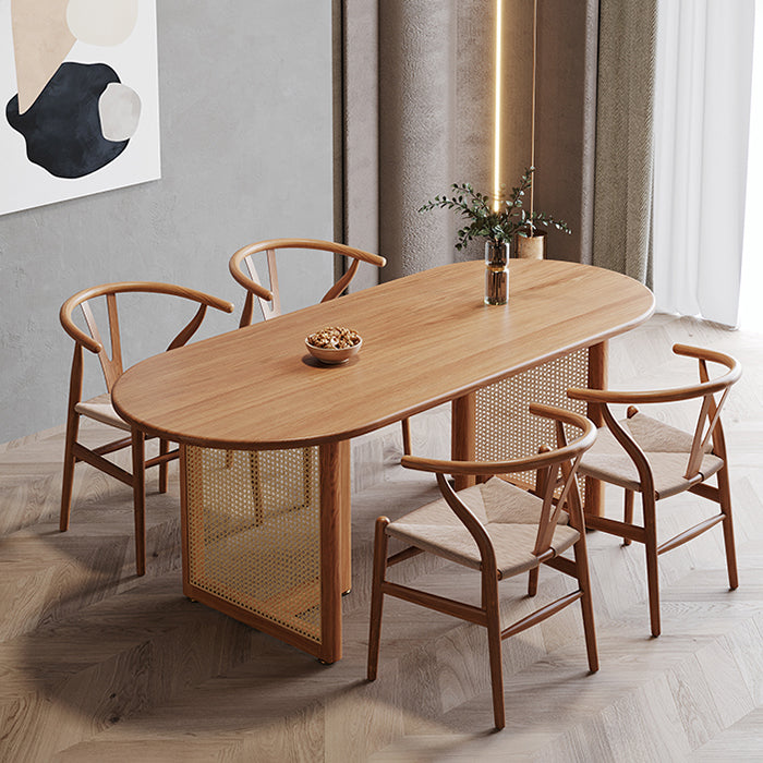 Contemporary Khaki Standard Dining Table Solid Wood Kitchen Dining Table with Double Pedestal Base Clearhalo ' dining_table' 'Dining Tables & Seating' 'Dining Tables' 'furn' 'furn_dining_table' 'Furniture' 'furniture_dining_table' 'Kitchen & Dining Furniture' 'kitchen&dining_furn' 'kitchen' 'kitchen_dining_table' 3855384