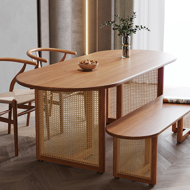 Contemporary Khaki Standard Dining Table Solid Wood Kitchen Dining Table with Double Pedestal Base Clearhalo ' dining_table' 'Dining Tables & Seating' 'Dining Tables' 'furn' 'furn_dining_table' 'Furniture' 'furniture_dining_table' 'Kitchen & Dining Furniture' 'kitchen&dining_furn' 'kitchen' 'kitchen_dining_table' 3855385