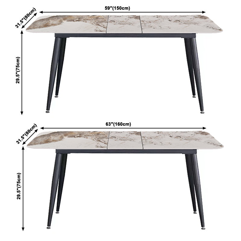 Extendable Luxury Dining Table Adjustable Sintered Stone Top Table with 4 Legs Clearhalo ' dining_table' 'Dining Tables & Seating' 'Dining Tables' 'furn' 'furn_dining_table' 'Furniture' 'furniture_dining_table' 'Kitchen & Dining Furniture' 'kitchen&dining_furn' 'kitchen' 'kitchen_dining_table' 3855409