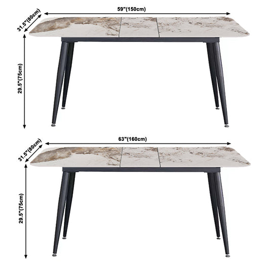 Extendable Luxury Dining Table Adjustable Sintered Stone Top Table with 4 Legs