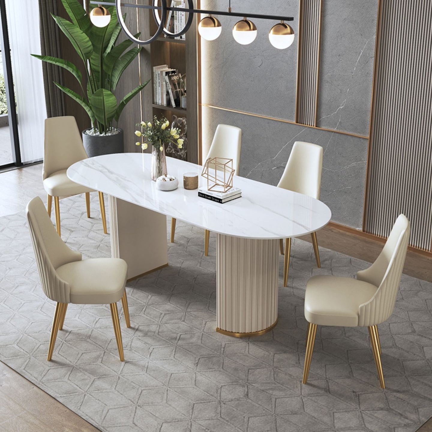 Traditional Luxury Oval Dining Room Table Sintered Stone Table with White Double Pedestal Clearhalo ' dining_table' 'Dining Tables & Seating' 'Dining Tables' 'furn' 'furn_dining_table' 'Furniture' 'furniture_dining_table' 'Kitchen & Dining Furniture' 'kitchen&dining_furn' 'kitchen' 'kitchen_dining_table' 3855417