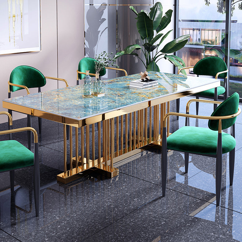 Metal Traditional Luxury Rectangle Dining Table Sintered Stone Top Table with Trestle Clearhalo ' dining_table' 'Dining Tables & Seating' 'Dining Tables' 'furn' 'furn_dining_table' 'Furniture' 'furniture_dining_table' 'Kitchen & Dining Furniture' 'kitchen&dining_furn' 'kitchen' 'kitchen_dining_table' 3855420