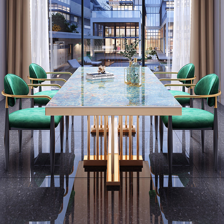 Metal Traditional Luxury Rectangle Dining Table Sintered Stone Top Table with Trestle Clearhalo ' dining_table' 'Dining Tables & Seating' 'Dining Tables' 'furn' 'furn_dining_table' 'Furniture' 'furniture_dining_table' 'Kitchen & Dining Furniture' 'kitchen&dining_furn' 'kitchen' 'kitchen_dining_table' 3855421