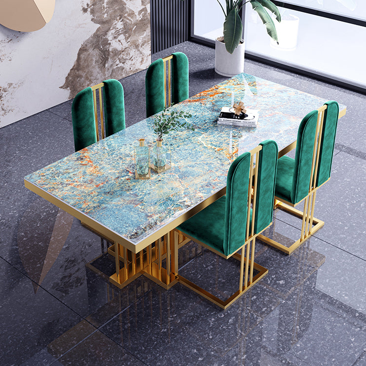 Metal Traditional Luxury Rectangle Dining Table Sintered Stone Top Table with Trestle Clearhalo ' dining_table' 'Dining Tables & Seating' 'Dining Tables' 'furn' 'furn_dining_table' 'Furniture' 'furniture_dining_table' 'Kitchen & Dining Furniture' 'kitchen&dining_furn' 'kitchen' 'kitchen_dining_table' 3855423