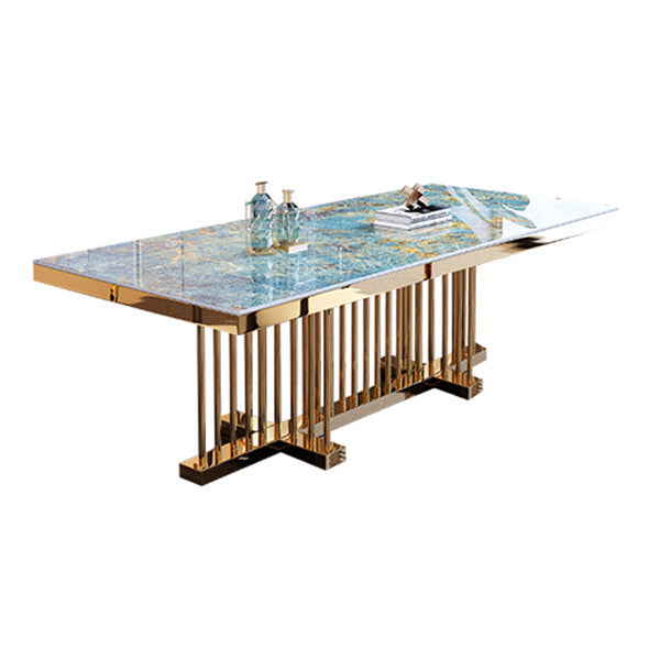 Metal Traditional Luxury Rectangle Dining Table Sintered Stone Top Table with Trestle Without Chairs Clearhalo ' dining_table' 'Dining Tables & Seating' 'Dining Tables' 'furn' 'furn_dining_table' 'Furniture' 'furniture_dining_table' 'Kitchen & Dining Furniture' 'kitchen&dining_furn' 'kitchen' 'kitchen_dining_table' 3855424