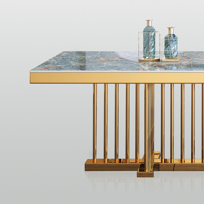 Metal Traditional Luxury Rectangle Dining Table Sintered Stone Top Table with Trestle Clearhalo ' dining_table' 'Dining Tables & Seating' 'Dining Tables' 'furn' 'furn_dining_table' 'Furniture' 'furniture_dining_table' 'Kitchen & Dining Furniture' 'kitchen&dining_furn' 'kitchen' 'kitchen_dining_table' 3855425