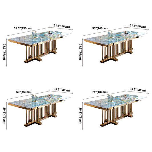Metal Traditional Luxury Rectangle Dining Table Sintered Stone Top Table with Trestle