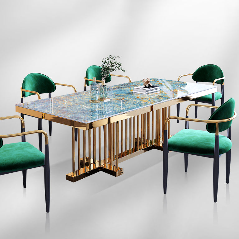 Metal Traditional Luxury Rectangle Dining Table Sintered Stone Top Table with Trestle Clearhalo ' dining_table' 'Dining Tables & Seating' 'Dining Tables' 'furn' 'furn_dining_table' 'Furniture' 'furniture_dining_table' 'Kitchen & Dining Furniture' 'kitchen&dining_furn' 'kitchen' 'kitchen_dining_table' 3855430