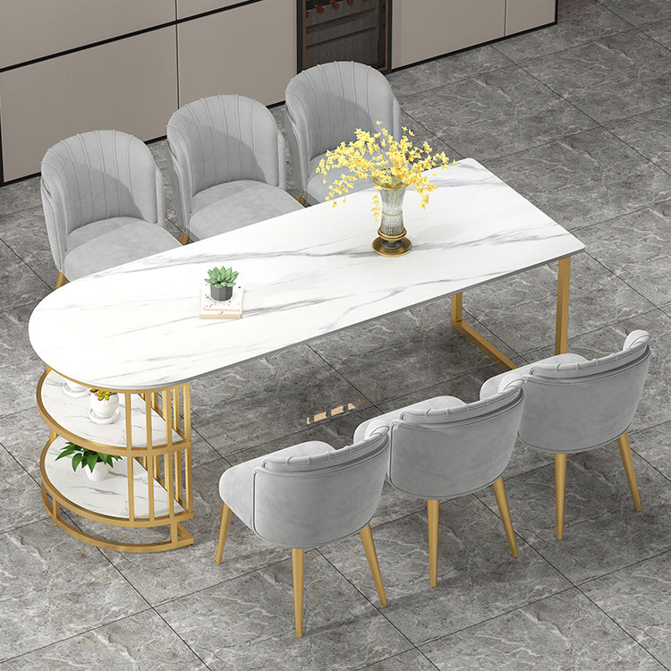 Glam Style Sintered Stone Dining Table Freeform Shape Table with Double Pedestal Base Clearhalo ' dining_table' 'Dining Tables & Seating' 'Dining Tables' 'furn' 'furn_dining_table' 'Furniture' 'furniture_dining_table' 'Kitchen & Dining Furniture' 'kitchen&dining_furn' 'kitchen' 'kitchen_dining_table' 3855433