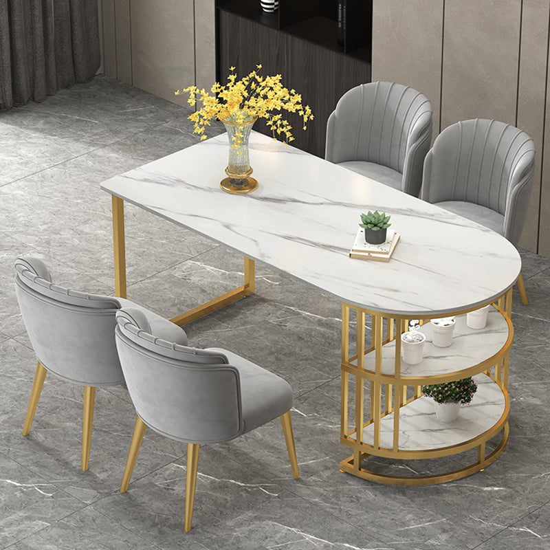 Glam Style Sintered Stone Dining Table Freeform Shape Table with Double Pedestal Base Clearhalo ' dining_table' 'Dining Tables & Seating' 'Dining Tables' 'furn' 'furn_dining_table' 'Furniture' 'furniture_dining_table' 'Kitchen & Dining Furniture' 'kitchen&dining_furn' 'kitchen' 'kitchen_dining_table' 3855434