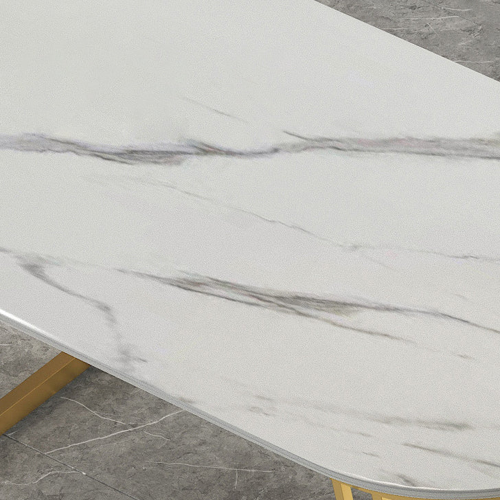 Glam Style Sintered Stone Dining Table Freeform Shape Table with Double Pedestal Base Clearhalo ' dining_table' 'Dining Tables & Seating' 'Dining Tables' 'furn' 'furn_dining_table' 'Furniture' 'furniture_dining_table' 'Kitchen & Dining Furniture' 'kitchen&dining_furn' 'kitchen' 'kitchen_dining_table' 3855437