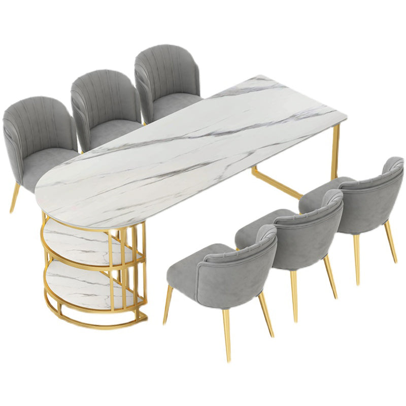 Glam Style Sintered Stone Dining Table Freeform Shape Table with Double Pedestal Base Clearhalo ' dining_table' 'Dining Tables & Seating' 'Dining Tables' 'furn' 'furn_dining_table' 'Furniture' 'furniture_dining_table' 'Kitchen & Dining Furniture' 'kitchen&dining_furn' 'kitchen' 'kitchen_dining_table' 3855440