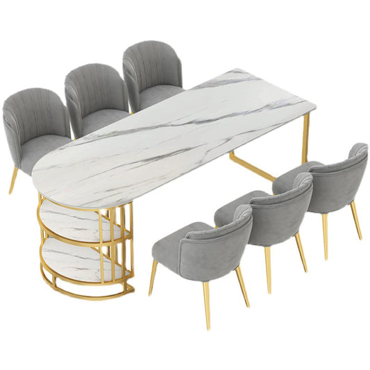 Glam Style Sintered Stone Dining Table Freeform Shape Table with Double Pedestal Base