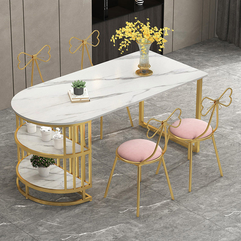 Glam Style Sintered Stone Dining Table Freeform Shape Table with Double Pedestal Base Clearhalo ' dining_table' 'Dining Tables & Seating' 'Dining Tables' 'furn' 'furn_dining_table' 'Furniture' 'furniture_dining_table' 'Kitchen & Dining Furniture' 'kitchen&dining_furn' 'kitchen' 'kitchen_dining_table' 3855446