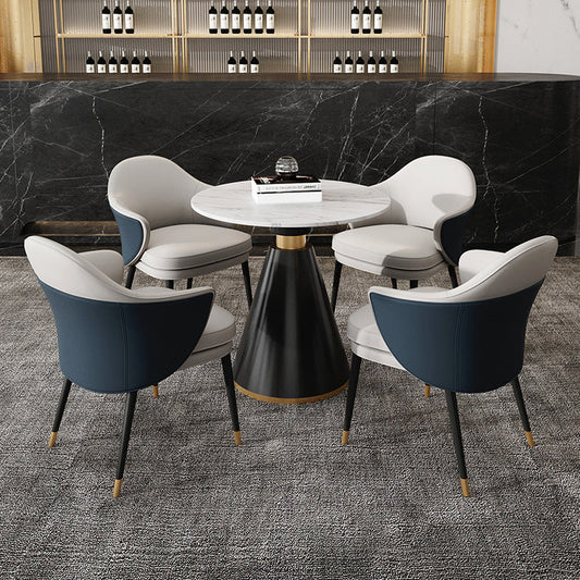 Traditional Luxury Round Dining Table Sintered Stone Table with Black Pedestal Base