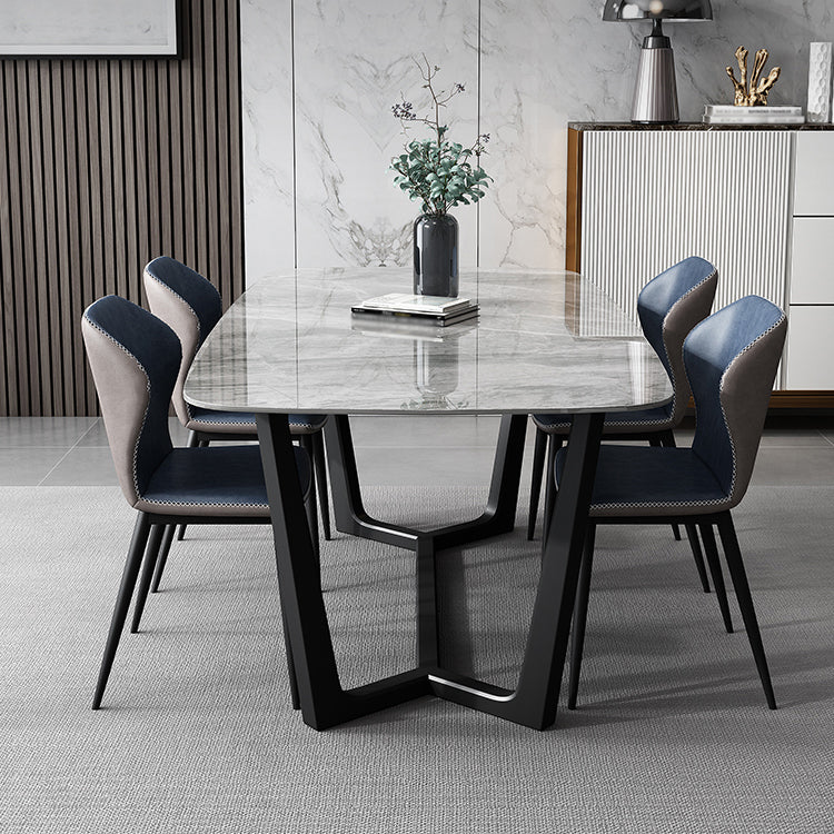 Industrial Gray Sintered Stone Top Dining Table Rectangle Shape Standard Dining Table for Kitchen Clearhalo ' dining_table' 'Dining Tables & Seating' 'Dining Tables' 'furn' 'furn_dining_table' 'Furniture' 'furniture_dining_table' 'Kitchen & Dining Furniture' 'kitchen&dining_furn' 'kitchen' 'kitchen_dining_table' 3855496