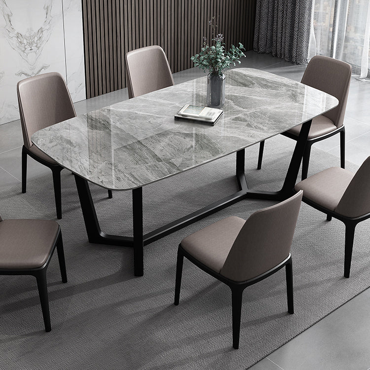 Industrial Gray Sintered Stone Top Dining Table Rectangle Shape Standard Dining Table for Kitchen Clearhalo ' dining_table' 'Dining Tables & Seating' 'Dining Tables' 'furn' 'furn_dining_table' 'Furniture' 'furniture_dining_table' 'Kitchen & Dining Furniture' 'kitchen&dining_furn' 'kitchen' 'kitchen_dining_table' 3855499