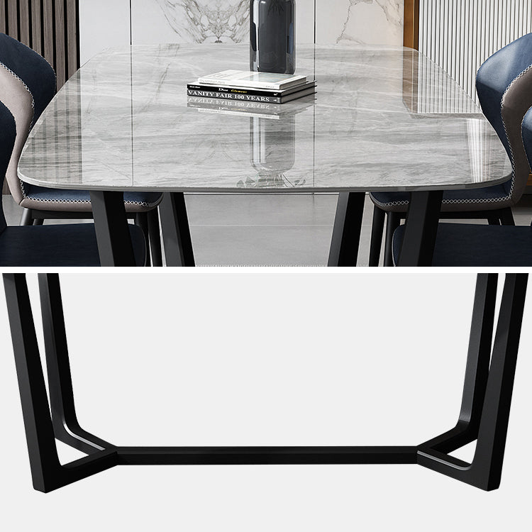 Industrial Gray Sintered Stone Top Dining Table Rectangle Shape Standard Dining Table for Kitchen Clearhalo ' dining_table' 'Dining Tables & Seating' 'Dining Tables' 'furn' 'furn_dining_table' 'Furniture' 'furniture_dining_table' 'Kitchen & Dining Furniture' 'kitchen&dining_furn' 'kitchen' 'kitchen_dining_table' 3855501