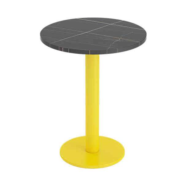 Industrial Sintered Stone Dinner Room Kitchen Table Black Top Table with Yellow Frame Round 23.6"L x 23.6"W x 29.5"H Without Chairs Clearhalo ' dining_table' 'Dining Tables & Seating' 'Dining Tables' 'furn' 'furn_dining_table' 'Furniture' 'furniture_dining_table' 'Kitchen & Dining Furniture' 'kitchen&dining_furn' 'kitchen' 'kitchen_dining_table' 3855507