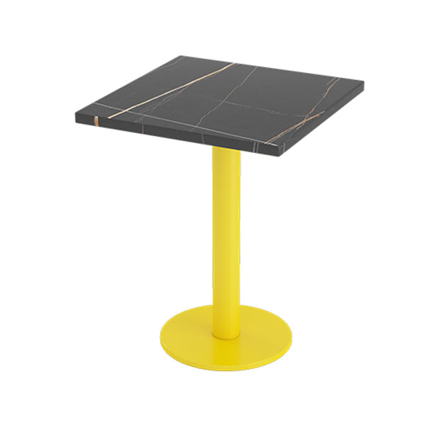 Industrial Sintered Stone Dinner Room Kitchen Table Black Top Table with Yellow Frame Square 23.6"L x 23.6"W x 29.5"H Without Chairs Clearhalo ' dining_table' 'Dining Tables & Seating' 'Dining Tables' 'furn' 'furn_dining_table' 'Furniture' 'furniture_dining_table' 'Kitchen & Dining Furniture' 'kitchen&dining_furn' 'kitchen' 'kitchen_dining_table' 3855508