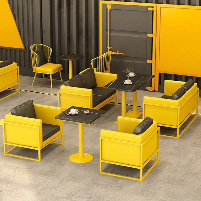 Industrial Sintered Stone Dinner Room Kitchen Table Black Top Table with Yellow Frame Clearhalo ' dining_table' 'Dining Tables & Seating' 'Dining Tables' 'furn' 'furn_dining_table' 'Furniture' 'furniture_dining_table' 'Kitchen & Dining Furniture' 'kitchen&dining_furn' 'kitchen' 'kitchen_dining_table' 3855509