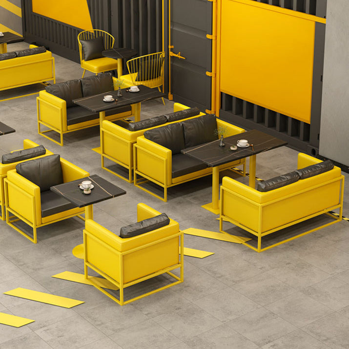 Industrial Sintered Stone Dinner Room Kitchen Table Black Top Table with Yellow Frame Clearhalo ' dining_table' 'Dining Tables & Seating' 'Dining Tables' 'furn' 'furn_dining_table' 'Furniture' 'furniture_dining_table' 'Kitchen & Dining Furniture' 'kitchen&dining_furn' 'kitchen' 'kitchen_dining_table' 3855512