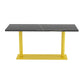 Industrial Sintered Stone Dinner Room Kitchen Table Black Top Table with Yellow Frame Rectangle 63"L x 23.6"W x 29.5"H Without Chairs Clearhalo ' dining_table' 'Dining Tables & Seating' 'Dining Tables' 'furn' 'furn_dining_table' 'Furniture' 'furniture_dining_table' 'Kitchen & Dining Furniture' 'kitchen&dining_furn' 'kitchen' 'kitchen_dining_table' 3855513