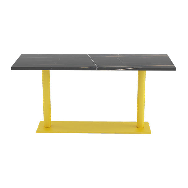 Industrial Sintered Stone Dinner Room Kitchen Table Black Top Table with Yellow Frame Rectangle 63"L x 23.6"W x 29.5"H Without Chairs Clearhalo ' dining_table' 'Dining Tables & Seating' 'Dining Tables' 'furn' 'furn_dining_table' 'Furniture' 'furniture_dining_table' 'Kitchen & Dining Furniture' 'kitchen&dining_furn' 'kitchen' 'kitchen_dining_table' 3855513