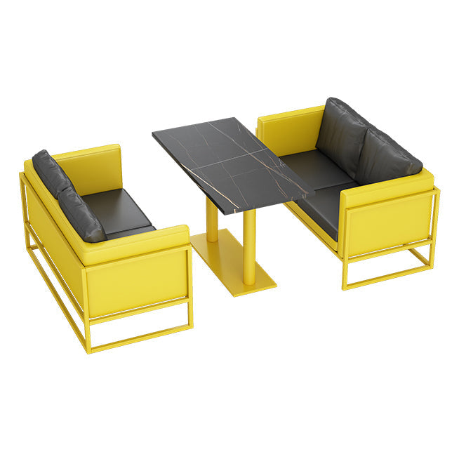 Industrial Sintered Stone Dinner Room Kitchen Table Black Top Table with Yellow Frame Clearhalo ' dining_table' 'Dining Tables & Seating' 'Dining Tables' 'furn' 'furn_dining_table' 'Furniture' 'furniture_dining_table' 'Kitchen & Dining Furniture' 'kitchen&dining_furn' 'kitchen' 'kitchen_dining_table' 3855515