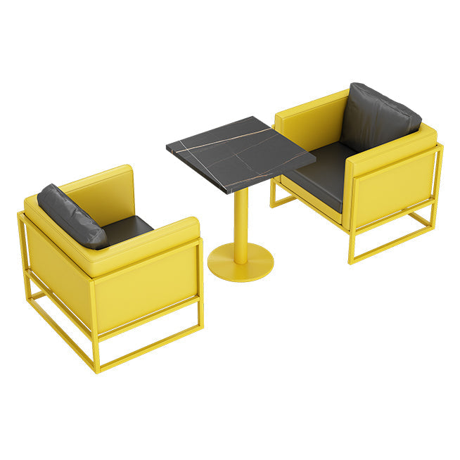 Industrial Sintered Stone Dinner Room Kitchen Table Black Top Table with Yellow Frame Clearhalo ' dining_table' 'Dining Tables & Seating' 'Dining Tables' 'furn' 'furn_dining_table' 'Furniture' 'furniture_dining_table' 'Kitchen & Dining Furniture' 'kitchen&dining_furn' 'kitchen' 'kitchen_dining_table' 3855516