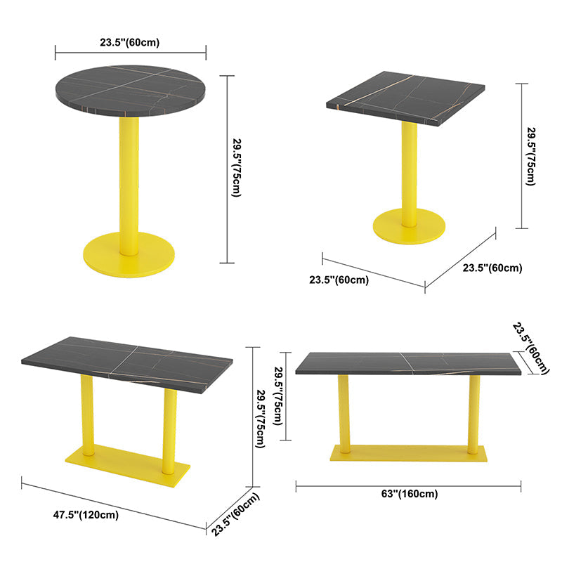 Industrial Sintered Stone Dinner Room Kitchen Table Black Top Table with Yellow Frame Clearhalo ' dining_table' 'Dining Tables & Seating' 'Dining Tables' 'furn' 'furn_dining_table' 'Furniture' 'furniture_dining_table' 'Kitchen & Dining Furniture' 'kitchen&dining_furn' 'kitchen' 'kitchen_dining_table' 3855517