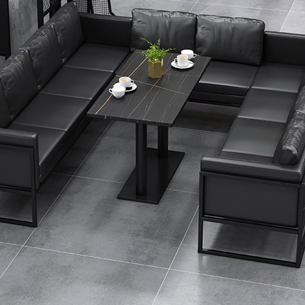 Industrial Sintered Stone Dinner Room Kitchen Table Black Top Table with Black Frame Clearhalo ' dining_table' 'Dining Tables & Seating' 'Dining Tables' 'furn' 'furn_dining_table' 'Furniture' 'furniture_dining_table' 'Kitchen & Dining Furniture' 'kitchen&dining_furn' 'kitchen' 'kitchen_dining_table' 3855545
