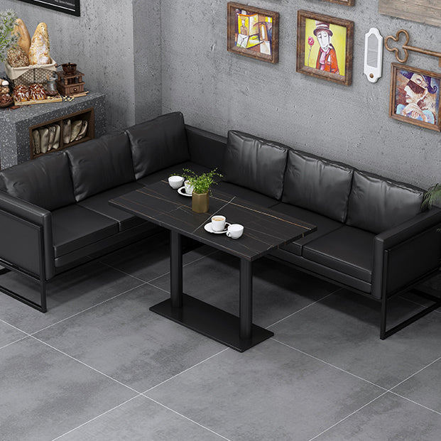 Industrial Sintered Stone Dinner Room Kitchen Table Black Top Table with Black Frame Clearhalo ' dining_table' 'Dining Tables & Seating' 'Dining Tables' 'furn' 'furn_dining_table' 'Furniture' 'furniture_dining_table' 'Kitchen & Dining Furniture' 'kitchen&dining_furn' 'kitchen' 'kitchen_dining_table' 3855548