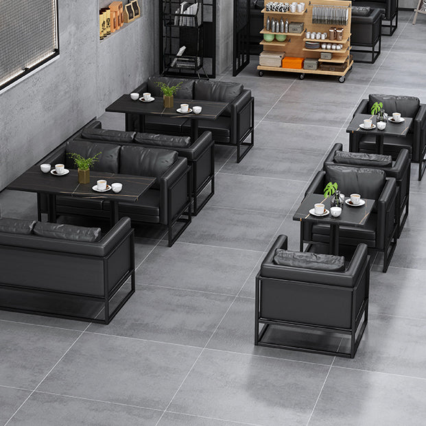 Industrial Sintered Stone Dinner Room Kitchen Table Black Top Table with Black Frame Clearhalo ' dining_table' 'Dining Tables & Seating' 'Dining Tables' 'furn' 'furn_dining_table' 'Furniture' 'furniture_dining_table' 'Kitchen & Dining Furniture' 'kitchen&dining_furn' 'kitchen' 'kitchen_dining_table' 3855551