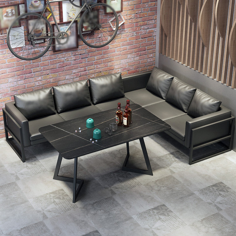 Industrial Style Dining Room Table Black Metal Base Table for Home Kitchen Dinner Clearhalo ' dining_table' 'Dining Tables & Seating' 'Dining Tables' 'furn' 'furn_dining_table' 'Furniture' 'furniture_dining_table' 'Kitchen & Dining Furniture' 'kitchen&dining_furn' 'kitchen' 'kitchen_dining_table' 3855572
