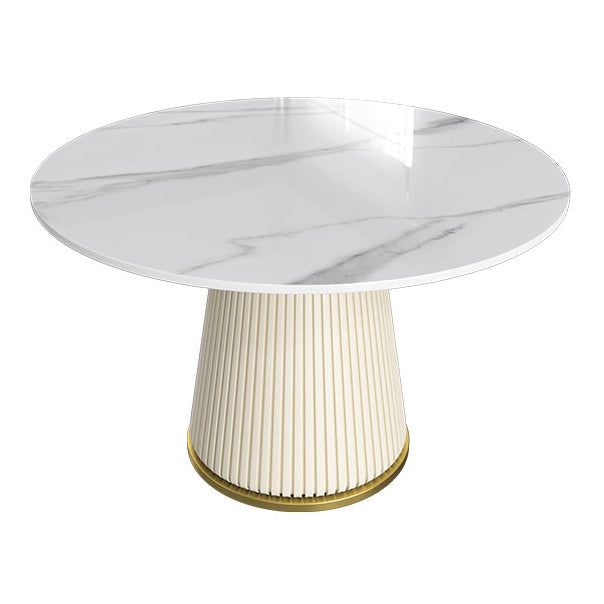 Round Pedestal Luxury Dining Table White Fixed Table with Sintered Stone Without Chairs Clearhalo ' dining_table' 'Dining Tables & Seating' 'Dining Tables' 'furn' 'furn_dining_table' 'Furniture' 'furniture_dining_table' 'Kitchen & Dining Furniture' 'kitchen&dining_furn' 'kitchen' 'kitchen_dining_table' 3855591