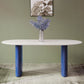 Modern White & Blue Sintered Stone Dining Table Oval Shape Dining Table with Double Pedestal Bases Clearhalo ' dining_table' 'Dining Tables & Seating' 'Dining Tables' 'furn' 'furn_dining_table' 'Furniture' 'furniture_dining_table' 'Kitchen & Dining Furniture' 'kitchen&dining_furn' 'kitchen' 'kitchen_dining_table' 3855596